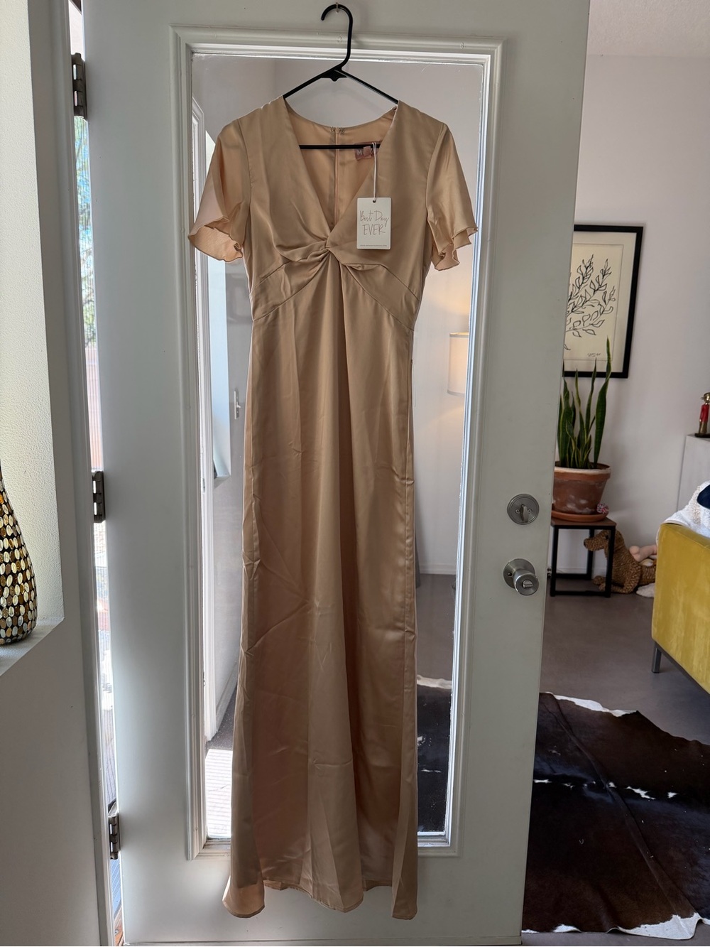 Show Me Your MuMu Satin Champagne V-Neck Maxi Dress